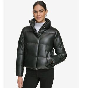 Calvin Klein Black Vegan Leather Puffer Jacket